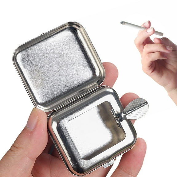 Mini Pocket Ashtray Windproof Ashtray with Lid, Stainless Steel Car Ash Tray for Compact Cigarette Snuffers, Indoor/Outdoor, 2.3 Inch