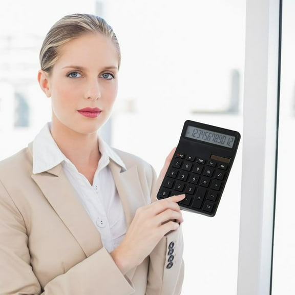 Mini Pocket Calculator, Solar Powered Calculator, 12 Digit LCD Display with 240 Function Calculations and Large Non Stick Buttons, Compact Ergonomic Design with Stand and Dual Power Source