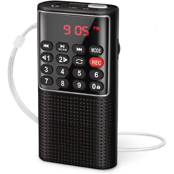 Mini Pocket FM Walkman Portable Battery with Recorder, Lock Key, SD Card Player, Rechargeable Battery Operated, by (NO AM)