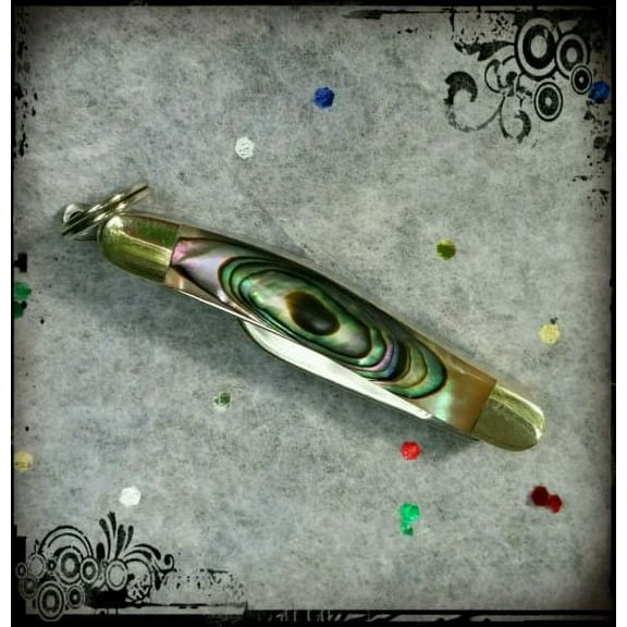 Mini Pocket Knife 1" Stainless Steel Abalone Handle Miniature, 3 Blade Design