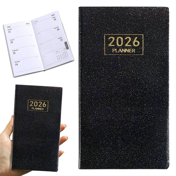 Mini Pocket Planner Calendar,Pu Leather Dated Planner,Pocket Size Planner with Soft Cover for Purse,Work & School Scheduling(Dark)