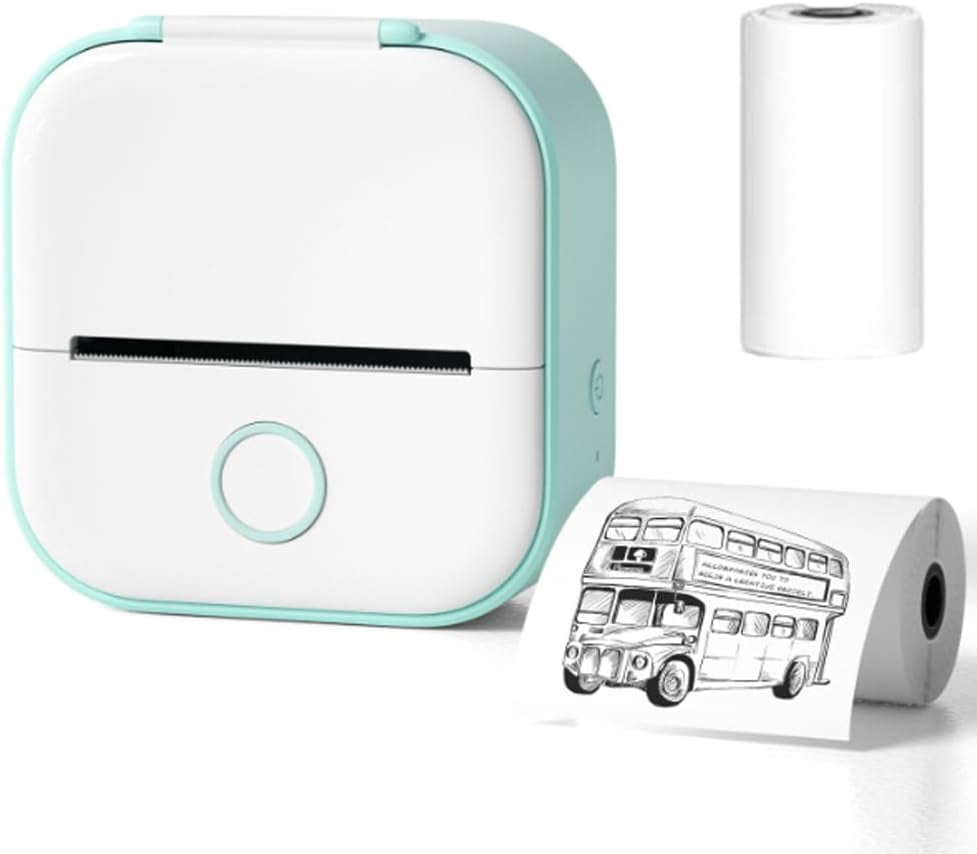 Mini Pocket Printer, 2023 New Inkless Sticky Note Printer Bluetooth Sticker Portable Photo Thermal for DIY Scrapbook (Green)