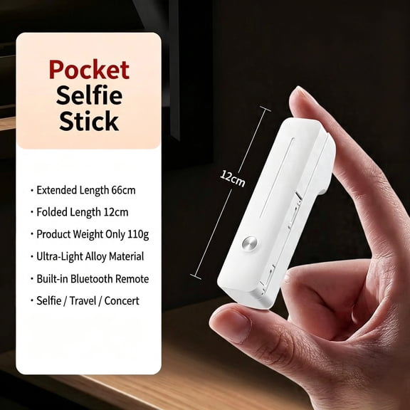 Mini Pocket Selfie Stick with Bluetooth Remote, Extendable 66cm Handheld Phone Tripod, White Pink 2 Colors