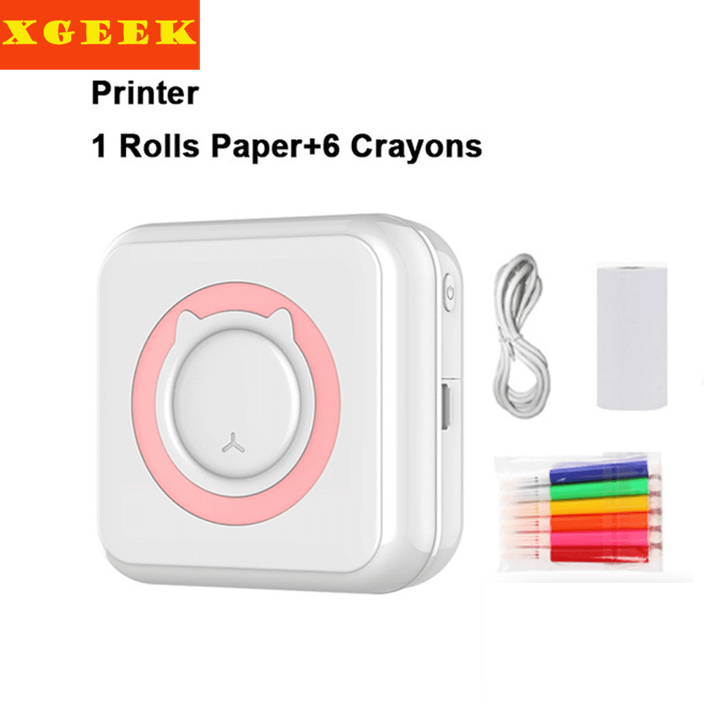 Eschen Pocket Mini Printer, Portable Printer with 6 Rolls Printing Paper  for iOS Android Smartphone, Label Receipt Sticker Photo List Notes Inkless