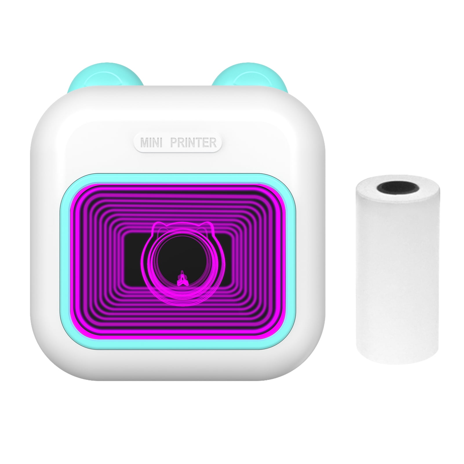 Mini Pocket Thermal Instant Photo Printer 7-Color LED Light Label Maker Machine BT Wireless Connect Compatible with Android or iOS APP Support Receipt Label Memo Sticker Notes Lists Scrapbook DIY