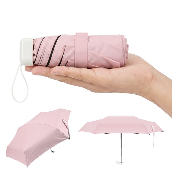 Mini Pocket Umbrella Black Coating Sun Rain Dual Use Compact Travel Umbrella with Anti Slip Handle and Storage Pouch