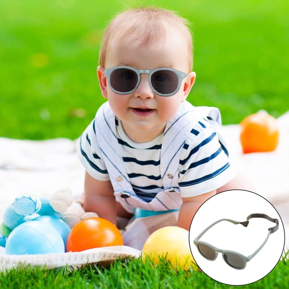 Mini Polarized Sunglasses & Infant Eyewear, UV400 Protection With Adjustable Anti-Lost Strap, 0-3 Years Toddlers, 4.3" (Blue)