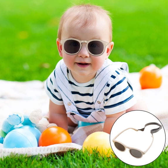 Mini Polarized Sunglasses & Infant Eyewear, UV400 Protection With Adjustable Anti-Lost Strap, 0-3 Years Toddlers, 4.3" (White)