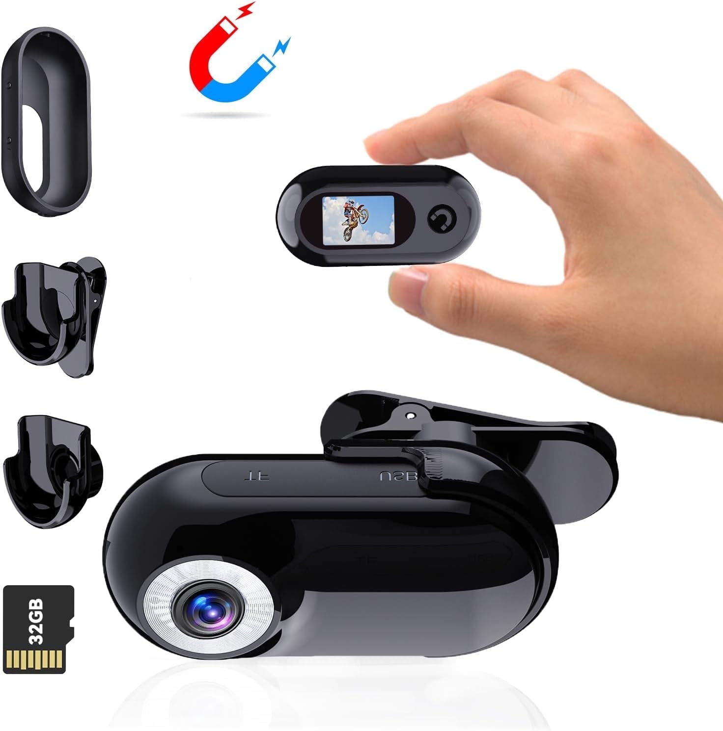 Mini Police Cam 32GB, Portable Action Camera Body Cam Wearable Video Recorder with IPX67 Waterproof Underwater Camcorder, Helmet Mount, Magnetic Sport DV for Bike Cycling, Pet, Vlogging