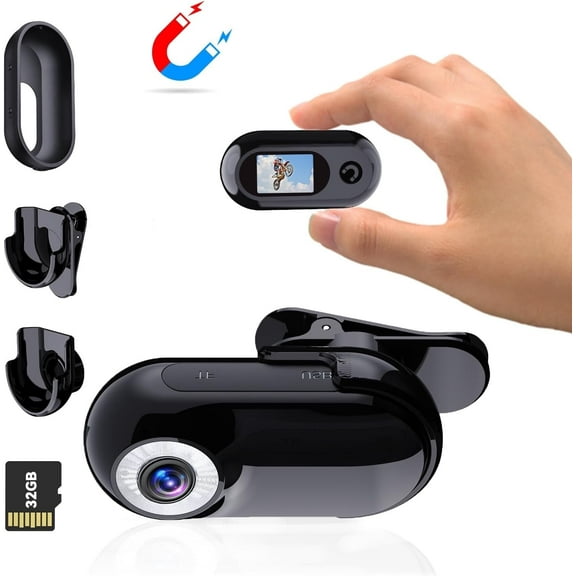 Mini Police Cam 32GB, Portable Action Camera Body Cam Wearable Video Recorder with IPX67 Waterproof Underwater Camcorder, Helmet Mount, Magnetic Sport DV for Bike Cycling, Pet, Vlogging