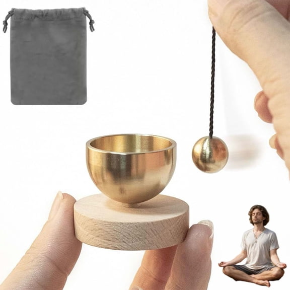 Mini Polished Brass Singing Bowl Set with Travel Drawstring Bag, Resonant Sound Healing Instrument for Meditation Yoga Relaxation, Spiritual Harmony Gift