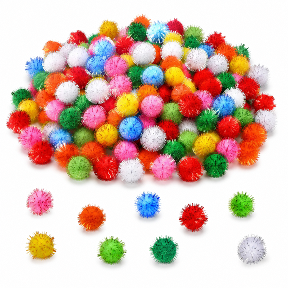 Mini Pom Poms Pompoms for Crafts Sparkle Balls Fluffy Craft Pom Poms Multicolor Soft Pompoms for DIY Decoration(1cm/0.4inch)