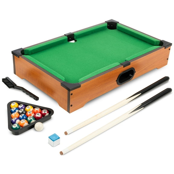 Mini Pool Table - 20-Inch Portable Tabletop Billiards Game with Cue Balls, Sticks, Chalk, Brush, and Triangle Rack - Table Games by Hey! Play!