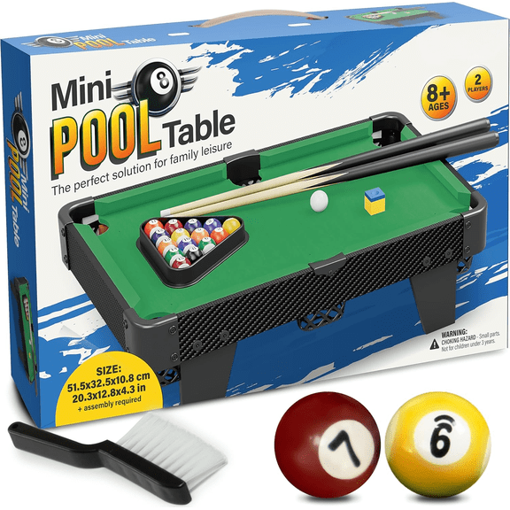 Mini Pool Table for All Family  20-Inch Small Pool Table, Tabletop Billiard Table for Family Game Nights