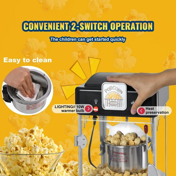 Mini Popcorn Popper 300W, 2.5 Oz Black Popcorn Maker - Ideal for Family Fun & Entertainment