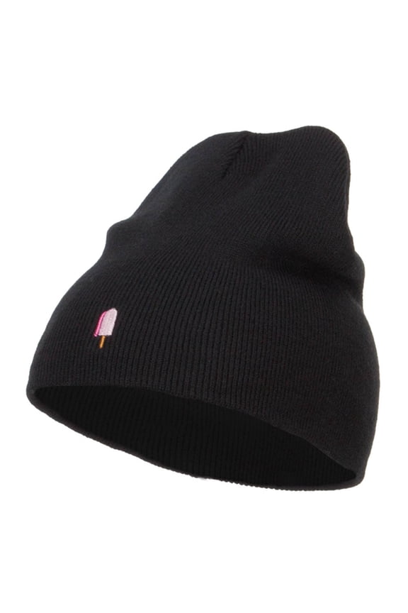 Mini Popsicle Embroidered Short Beanie - Black OSFM