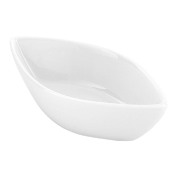 Chef 101 2 oz Oval White Porcelain Mini Canoe Dish - 4" x 2" x 1 1/4" - 10 count box