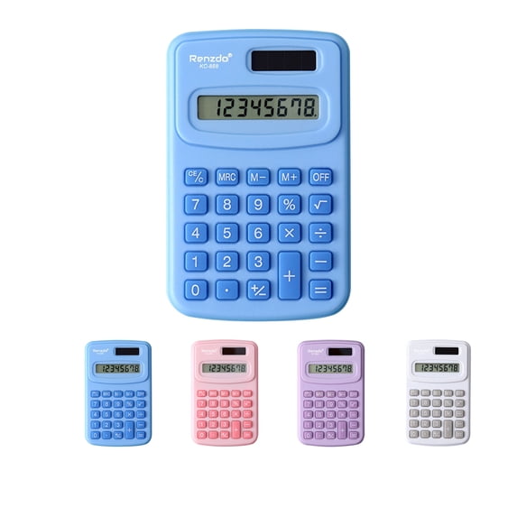 Mini Portable 8-Digit Calculator, Solar & Battery Dual Power Pocket Calculator, Cute Candy Color Basic Calculator for Office, Home,Blue