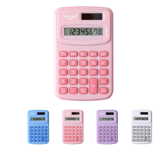 Mini Portable 8-Digit Calculator, Solar & Battery Dual Power Pocket Calculator, Cute Candy Color Basic Calculator for Office, Home,Pink