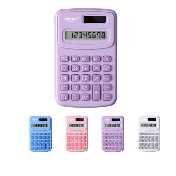 Mini Portable 8-Digit Calculator, Solar & Battery Dual Power Pocket Calculator, Cute Candy Color Basic Calculator for Office, Home,Purple