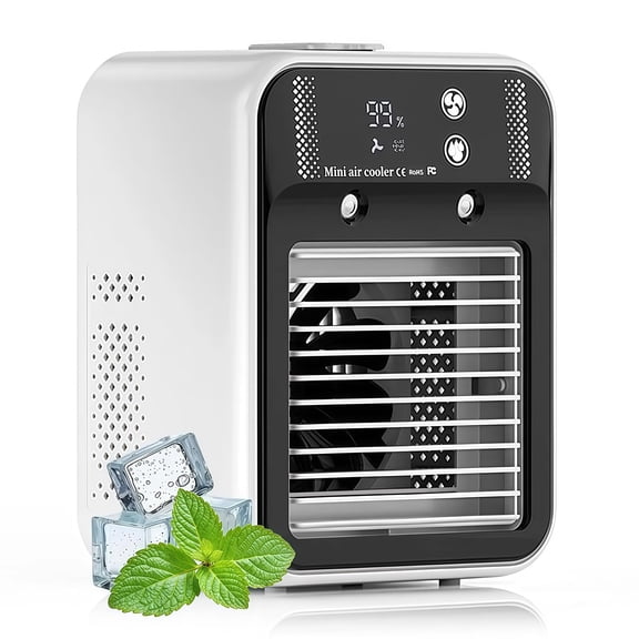 Mini Portable Air Conditioner Cooler Humidifier, Air Conditioner Portable with 2 Wind Speeds & Cool Mists, Rechargeable Car Ac for Home Camping Car Office Rv