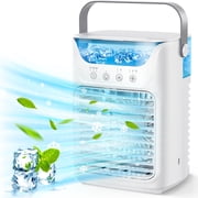 Mini Portable Air Conditioner, Evaporative Air Cooler,Personal Air Cooling Fan and Humidifier with 3 Speeds 7 Colors for Room & Office Desk Outdoors Travel, White