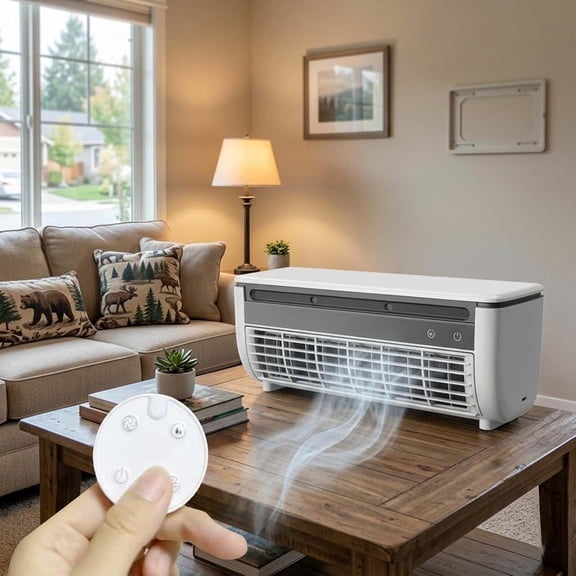 Mini Portable Air Conditioner with Remote, Wireless Air Conditioner Cooling Mist Fan, Small Wall Air Conditioner No Window No Drill, 3 Speed Evaporative AC for Home Office(White)