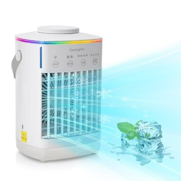 Personal Air Cooler Portable Air Conditioner, 3 in 1 Air Cooling Fan with 4 Wind Speeds, 2-8H Timer, 7 Colors Night Lights, Evaporative Air Cooler for Bedroom Home Office
