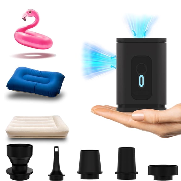 Mini Portable Air Pump with Camping Light - Rechargeable Electric Inflate/Deflate Tool for Pool Floats, Air Mattress, Swimming Rings, Sleeping Pads & Vacuum Storage Bags