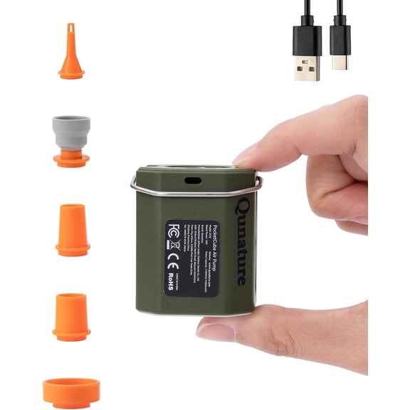 Mini Portable Air Pump for Inflatables with 3-Mode Camping Light, 800mAh Type-C Rechargeable 45g Lightweight Electric Air Pump with 5 Nozzles for Inflatables
