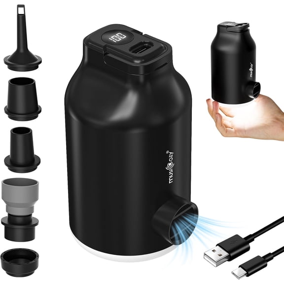 Mini Portable Air Pump for Inflatables,With 5 Nozzles and Camping LED Light,Quick Inflation&Deflation Mini Electric Air Pump,Auto Shut-Off Air Pump for Air Mattresses,Air Bed,Swim Rings,Pool Floats