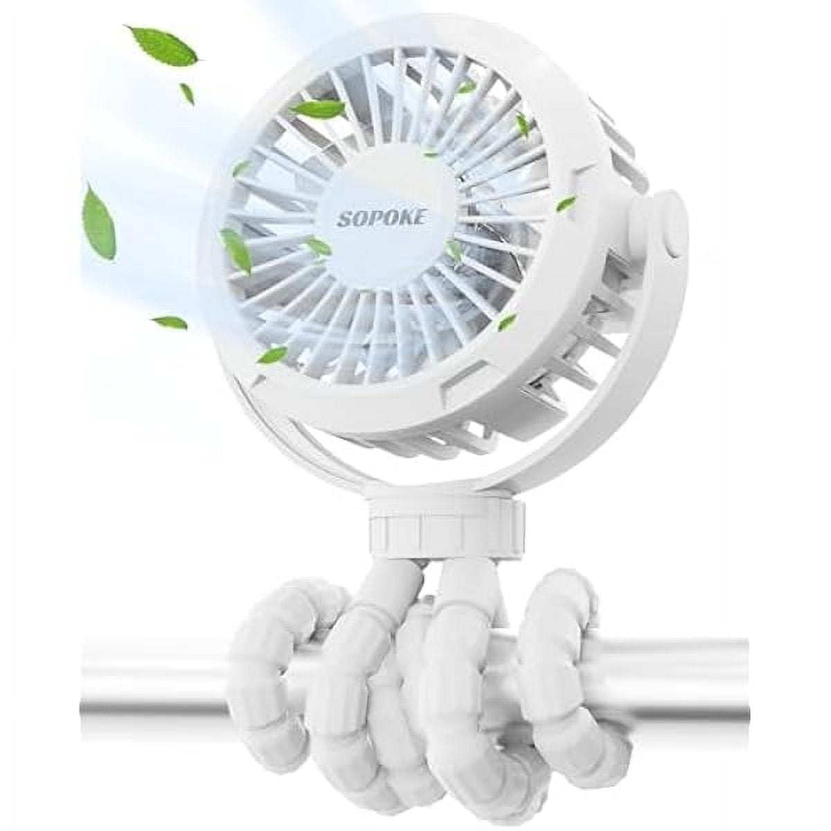 Mini Portable Baby Stroller Fan,3 Speed Personal Handheld Fan,Battery Operated Rechargeable 360 Flexible Tripod Cooling Fan, Suitable for Car Seat Crib Treadmill Golf Cart Travel(White)