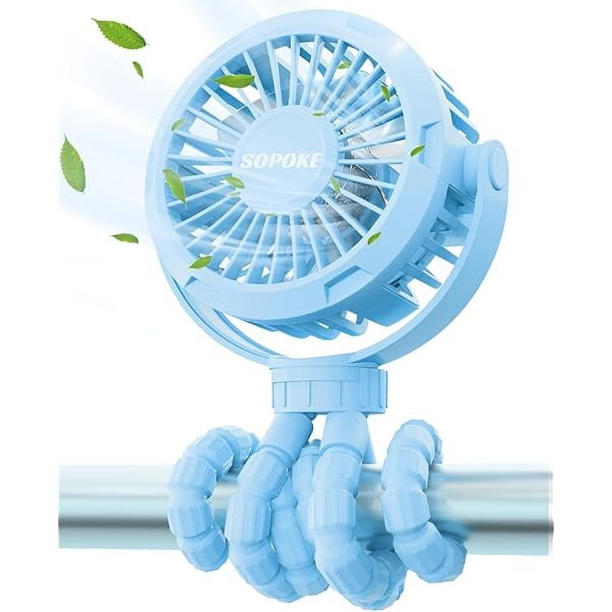 Mini Portable Baby Stroller Fan,3 Speed Personal Handheld Fan,Battery Operated Rechargeable 360 Flexible Tripod Cooling Fan, Suitable for Car Seat Crib Treadmill Golf Cart Travel(Blue)