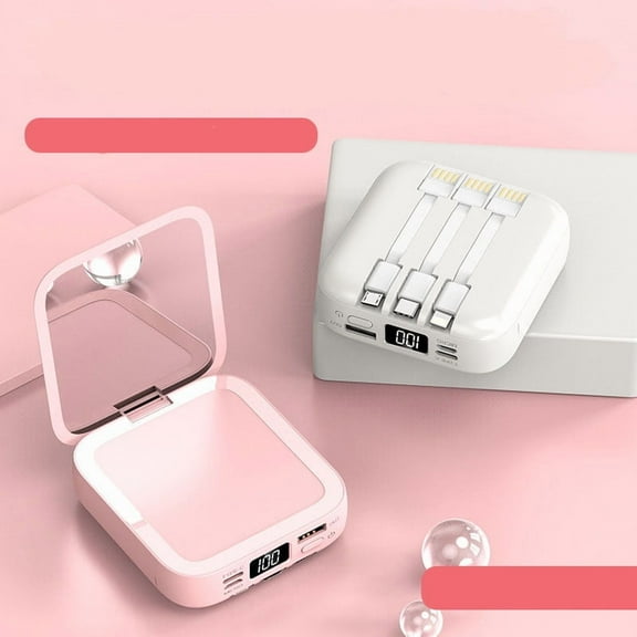 Mini Portable Beauty Charging Treasure, 10000mAh Large-Capacity Mobile Power Bank, Compact Charging Case with Built-In Cables for Phones and Devices