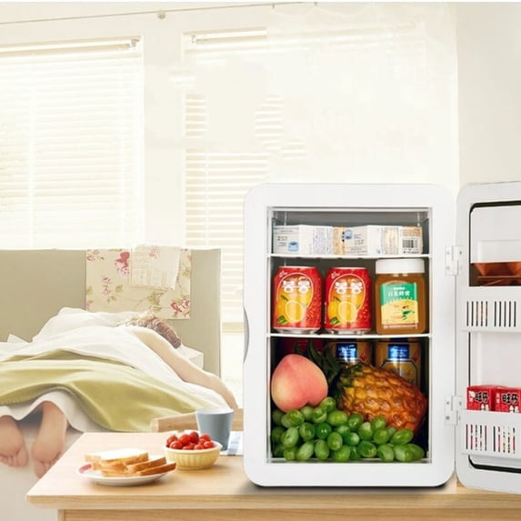 Mini Portable Car Refrigerator, Cool & Warm Function Compact Small Fridge with Low Noise & Portable Handle, Mini Cooler for Car Home Office Dorm RV Travel Outdoor Use
