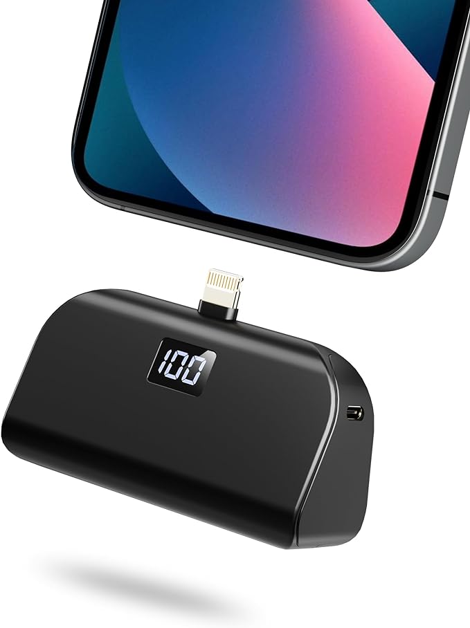 Mini Portable Charger for iPhone with Built in Cable, 4,800mAh Small Power Bank Fast Charging, Compatible with 14/14 Pro Max/13/13 Pro Max/12/12 Pro Max/11/XR/X/8/7/6 Series, Black