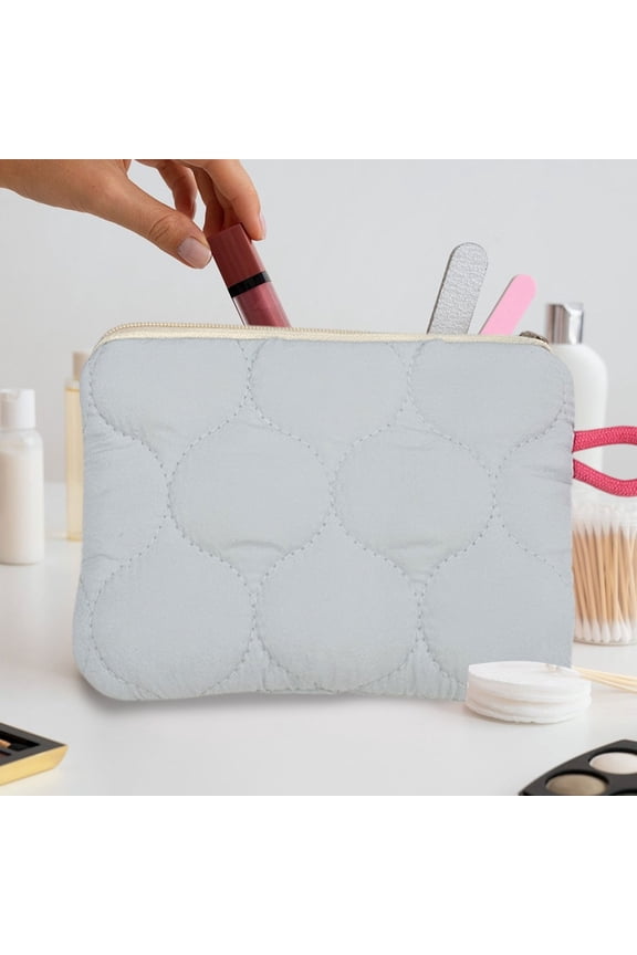 Mini Portable Coin Purse, Puffer Quilted Makeup Bag with Handle, Striped Color-blocked Cosmetic Bag, Detachable Cute Puffy Cottons Cosmetic Bag, Small Toiletry Zipper Make Up Pouch Purse