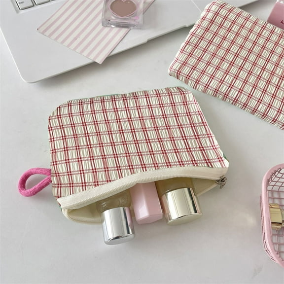 Mini Portable Coin Purse, Puffer Quilted Makeup Bag with Handle, Striped Color-blocked Cosmetic Bag, Detachable Cute Puffy Cottons Cosmetic Bag