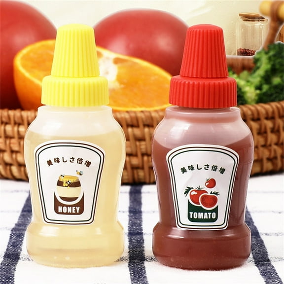 Mini Portable Condiment Squeeze Bottles for Lunch Bento Box, Salad Dressing Dispenser Small Containers for Ketchup, Honey, and BBQ (2 Pcs)