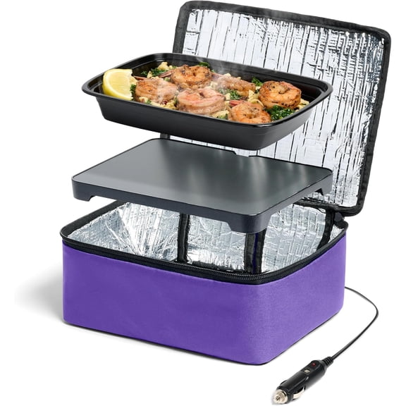 Mini Portable Electric Lunch Box - Cordless Food Warmer for Cooking and Reheating on the Go - 12V Power for Work, Office, and Outdoor Use - Black