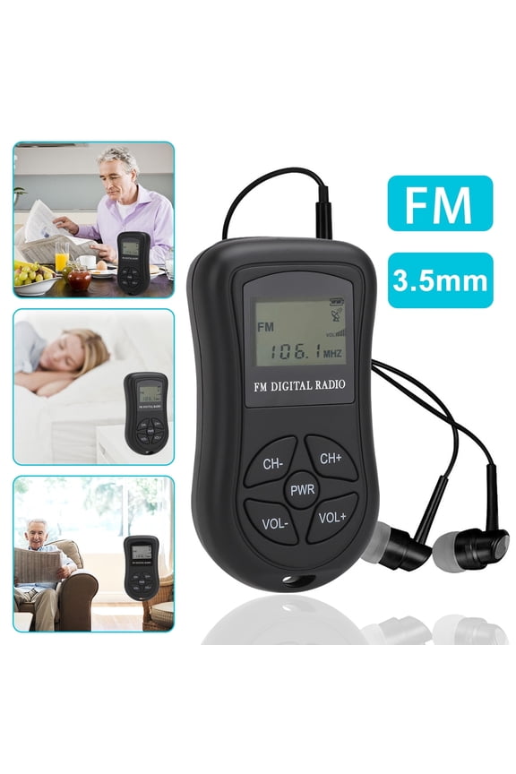 Mini Portable FM Radio, TSV Stereo LCD Digital Display Tuning Pocket Walkmen Transistor Conference Receiver with Earbuds for Walking / Running / Traveling