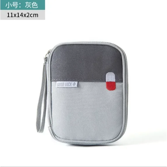 Mini Portable First Aid Kit Medicine Bag Medical Emergency Kits Organizer Outdoor Household Medicine Pill Storage Bag Pouch (grey)