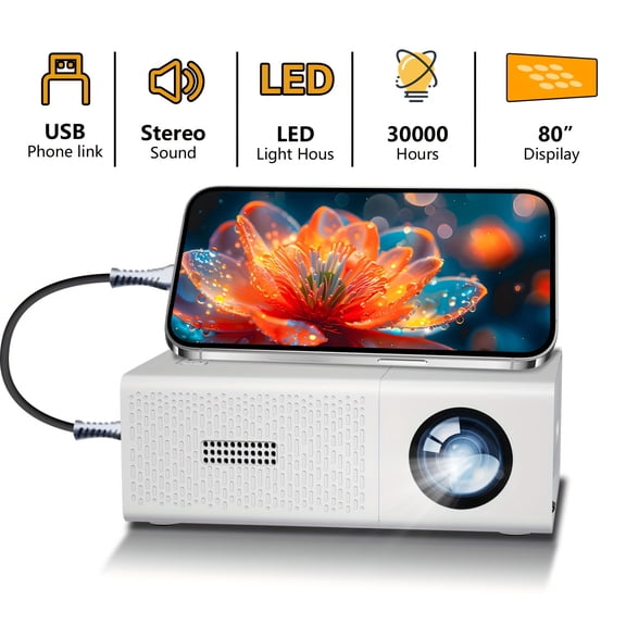 Mini Portable HD Projector Fast Focus Home Theater Projector Compatible with Phone and USB Devices