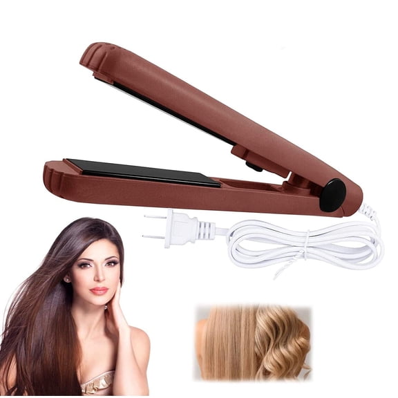 Mini Portable Hair Straightener and Curler 2-in-1, Ceramic Tourmaline Flat Iron with 30s Fast Heat Up, Dual Voltage, Travel Size for All Hair Types