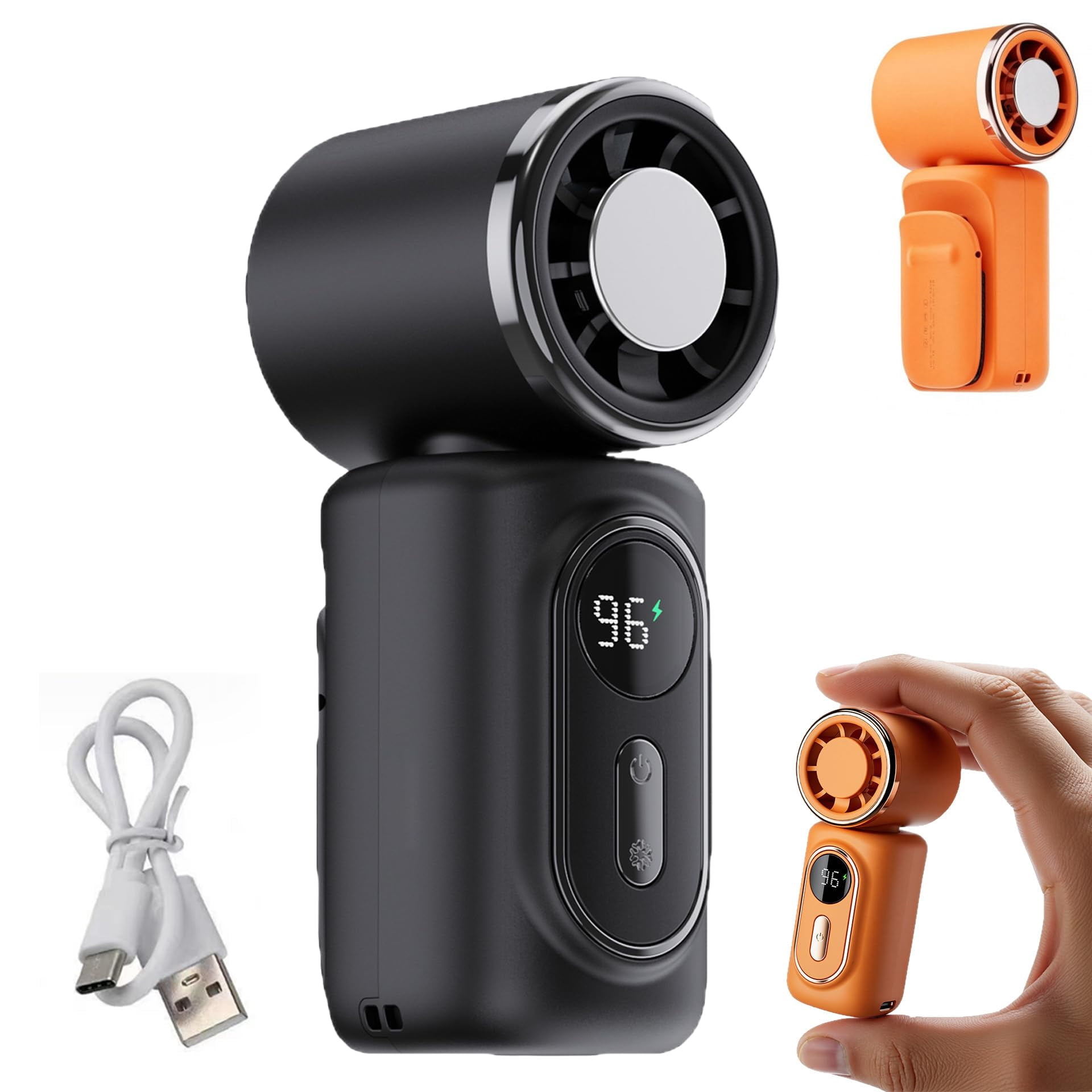 Mini Portable Handheld Clip Fan, 3-in-1 Rechargeable Mini Clip on Cooling Fan Car Air Conditioner Fan with LED Display, 5 Speeds, For Travel Outdoor Office