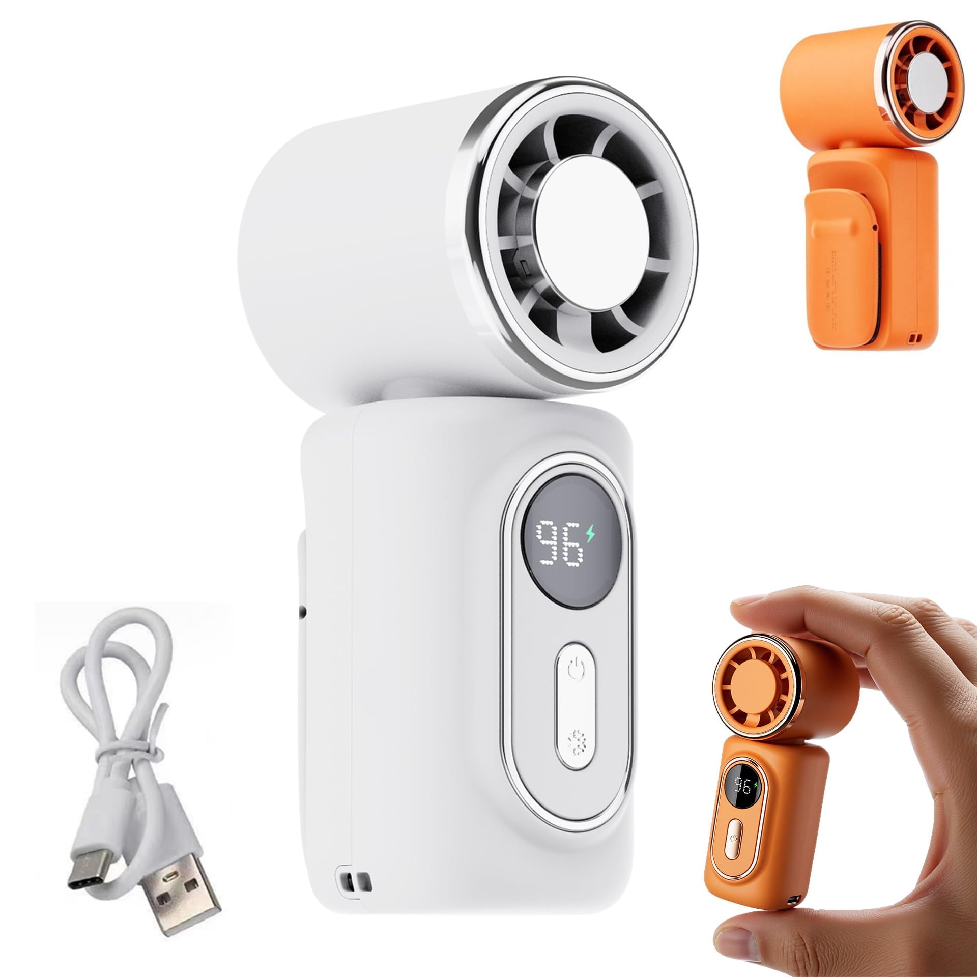 Mini Portable Handheld Clip Fan, 3-in-1 Rechargeable Mini Clip on Cooling Fan Car Air Conditioner Fan with LED Display, 5 Speeds, For Travel Outdoor Office