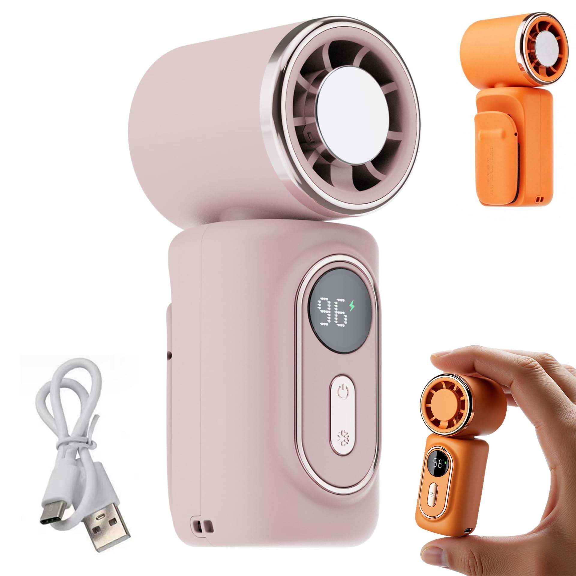 Mini Portable Handheld Clip Fan, 3-in-1 Rechargeable Mini Clip on Cooling Fan Car Air Conditioner Fan with LED Display, 5 Speeds, For Travel Outdoor Office