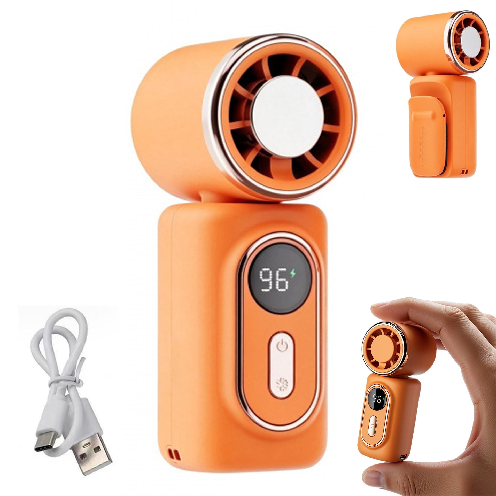 Mini Portable Handheld Clip Fan, 3-in-1 Rechargeable Mini Clip on Cooling Fan Car Air Conditioner Fan with LED Display, 5 Speeds, For Travel Outdoor Office