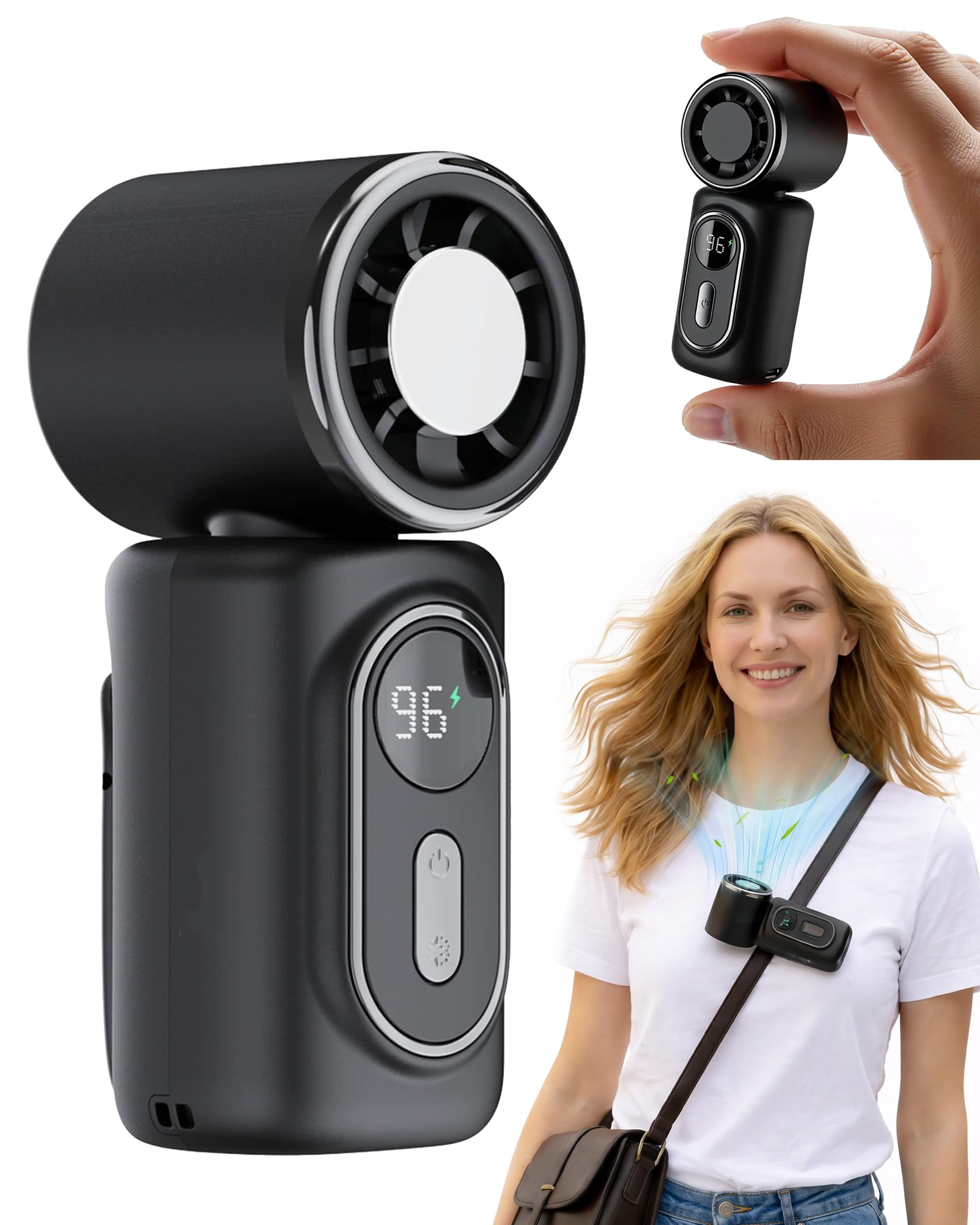 Mini Portable Handheld Clip Fan, Rechargeable 3000mAh Battery, 5 Speeds, 180° Adjustable USB Personal Desk Fan for Stroller, Travel, Camping, Office & Baby