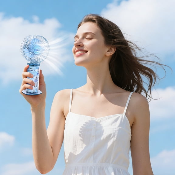 Mini Portable Handheld Fan, Rechargeable Battery-Powered, 3-Speed Quiet, Type-C Charging, Transparent Design, Great for Travel, Office, Outdoor Use Blue